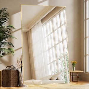 33.5 in. W x 75.6 in. H Rectangular Modern Aluminum Alloy Framed Gold Full Length Mirror Floor Mirror