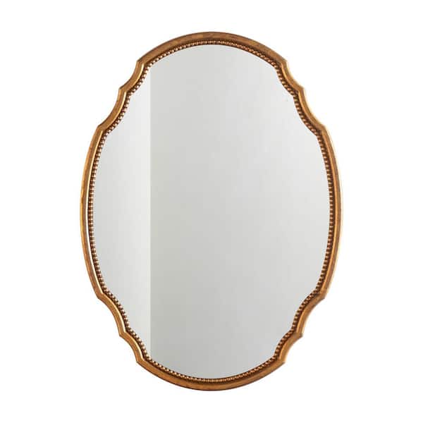 24 in. W x 32 in. H Vintage Irregular Shape Gold Foil Framed Wall Bathroom Vanity Mirror