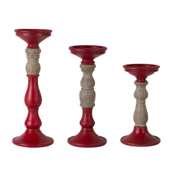 Red, Natural Wood Pillar Set of 3-Pack