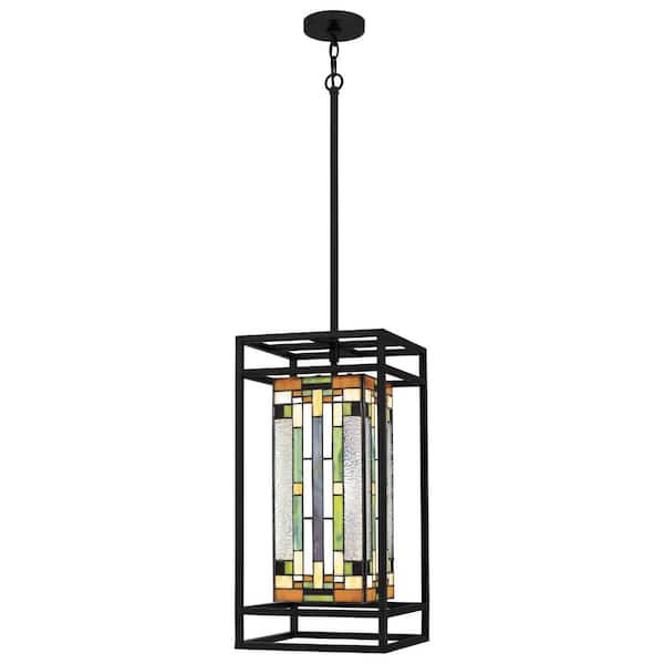 Quoizel Mateo 1-Light Matte Black Chandelier with Multi-Color Art Glass