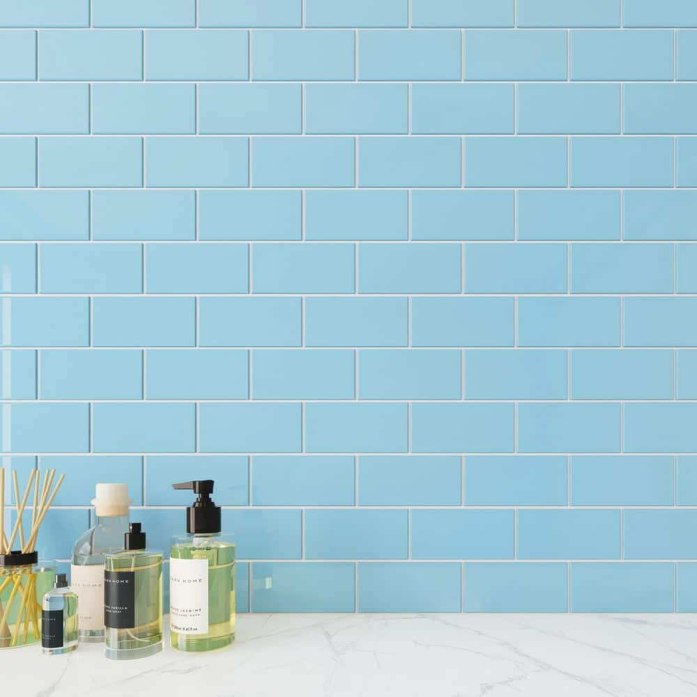 Light Blue 3x6 Glossy Glass Subway Tile for Bathroom and Kitchen