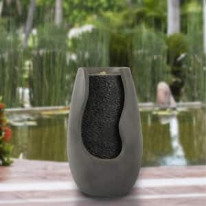 14 in. Modern Decorative Concrete Pot Cascading Outdoor Zen Water Fountain