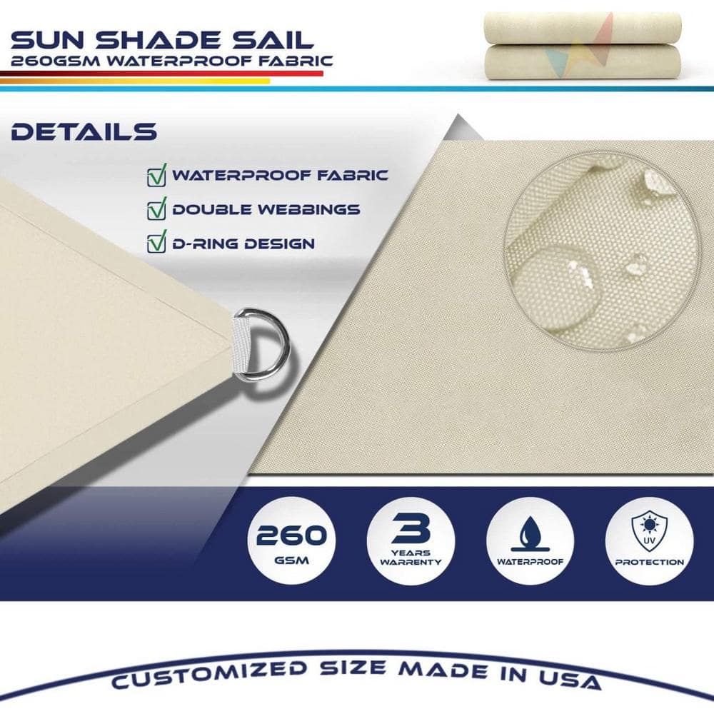 10 ft x 10 ft Beige Polyester Square Sun Shade Sail