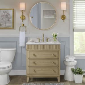 Danby 30 in. W x 22 in. D x 35 in. H Single Sink Bath Vanity in Platinum Oak Finish with Engineered White Marble Top