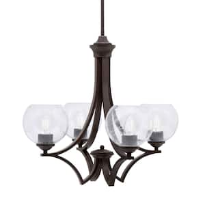 Clevelend 4-Light Dark Granite Round Chandelier with 5.75 in. Clear Bubble Glass Shades, No bulbs included