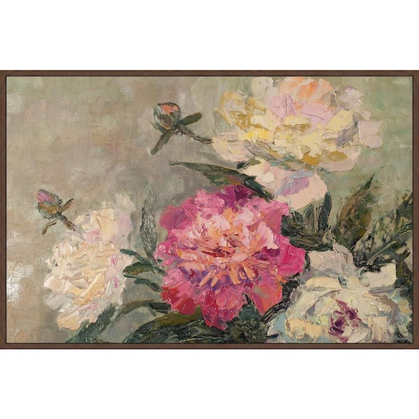 Unbranded "Garden Peonies" by Marmont Hill Floater Framed Canvas Nature Art Print 12 in. x 18 in.