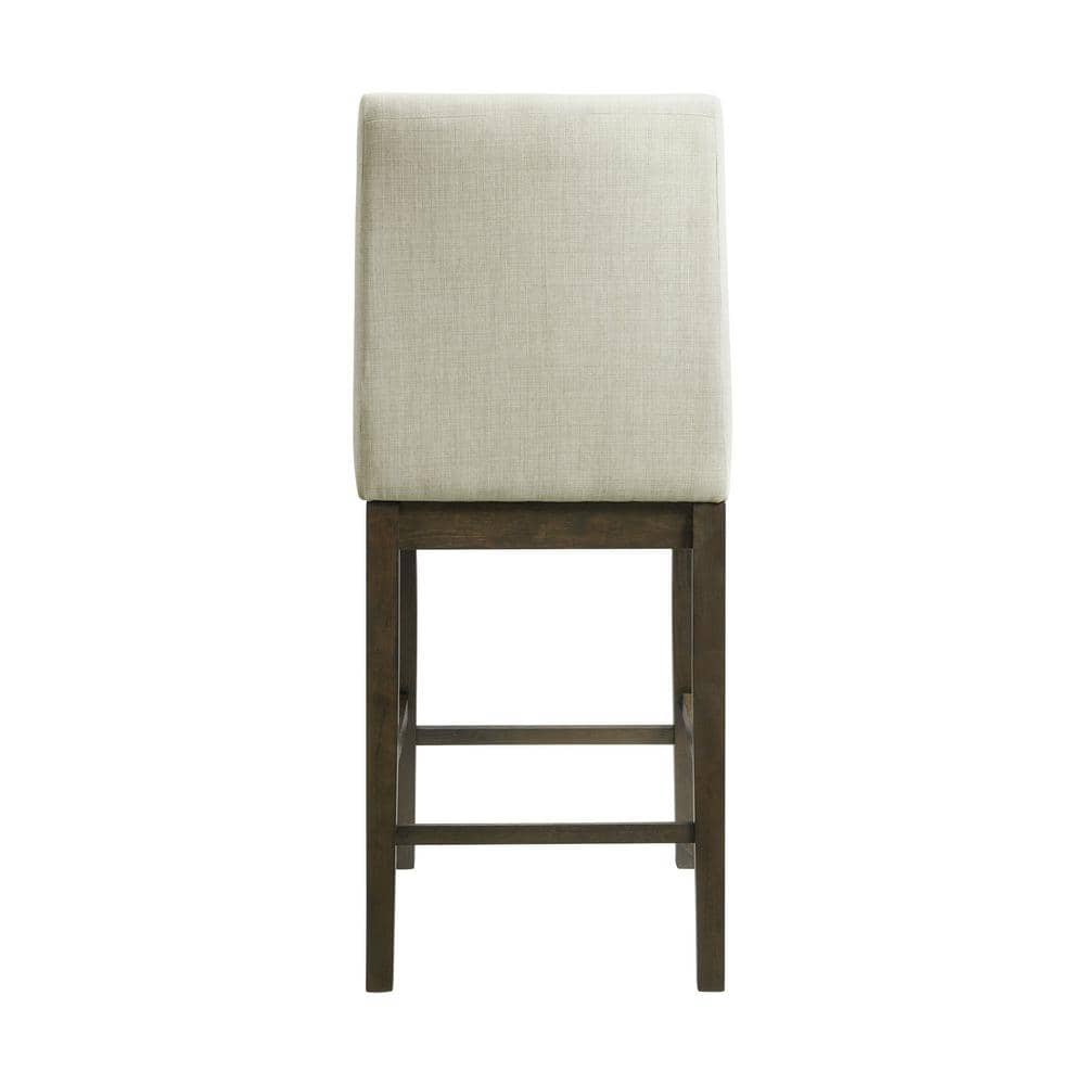 Transitional Cream Upholstered Counter Height Side Chair Set in Walnut