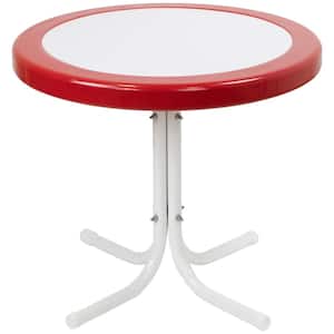 22 in. Outdoor Retro Tulip Side Table Red and White