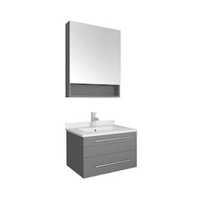 Lucera 24 in. W Wall Hung Vanity in Gray with Quartz Stone Vanity Top in White with White Basin and Medicine Cabinet