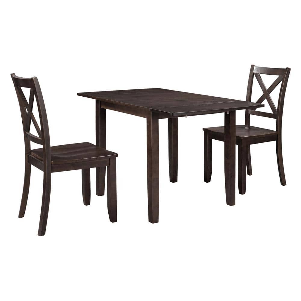 3 Pieces Solid Wood Extendable Outdoor Dining Set, Drop Leaf Breakfast Nook