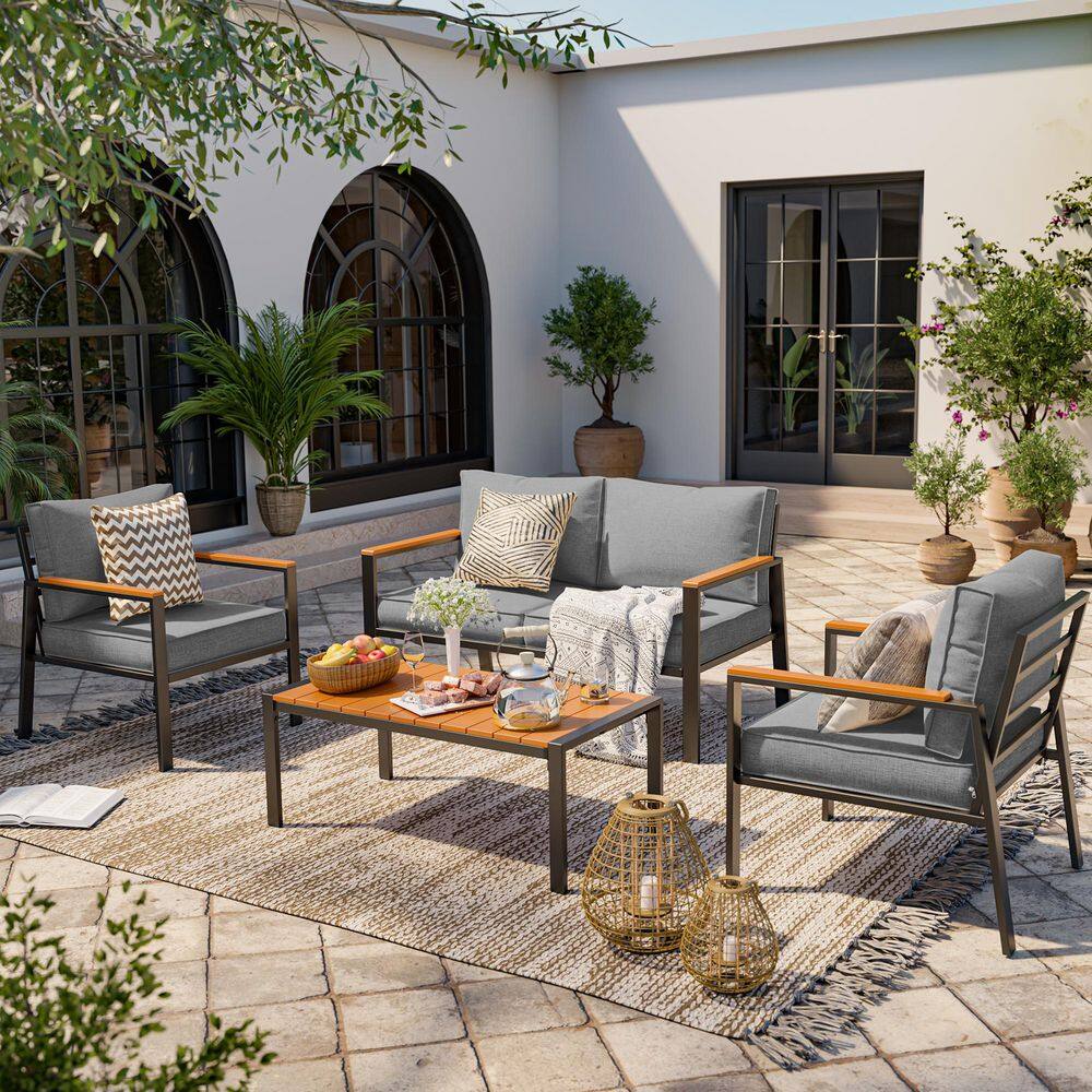 4-Piece lron Outdoor Patio Conversation Set With Khaki Cushion Square Frame price history on PriceWatchPro