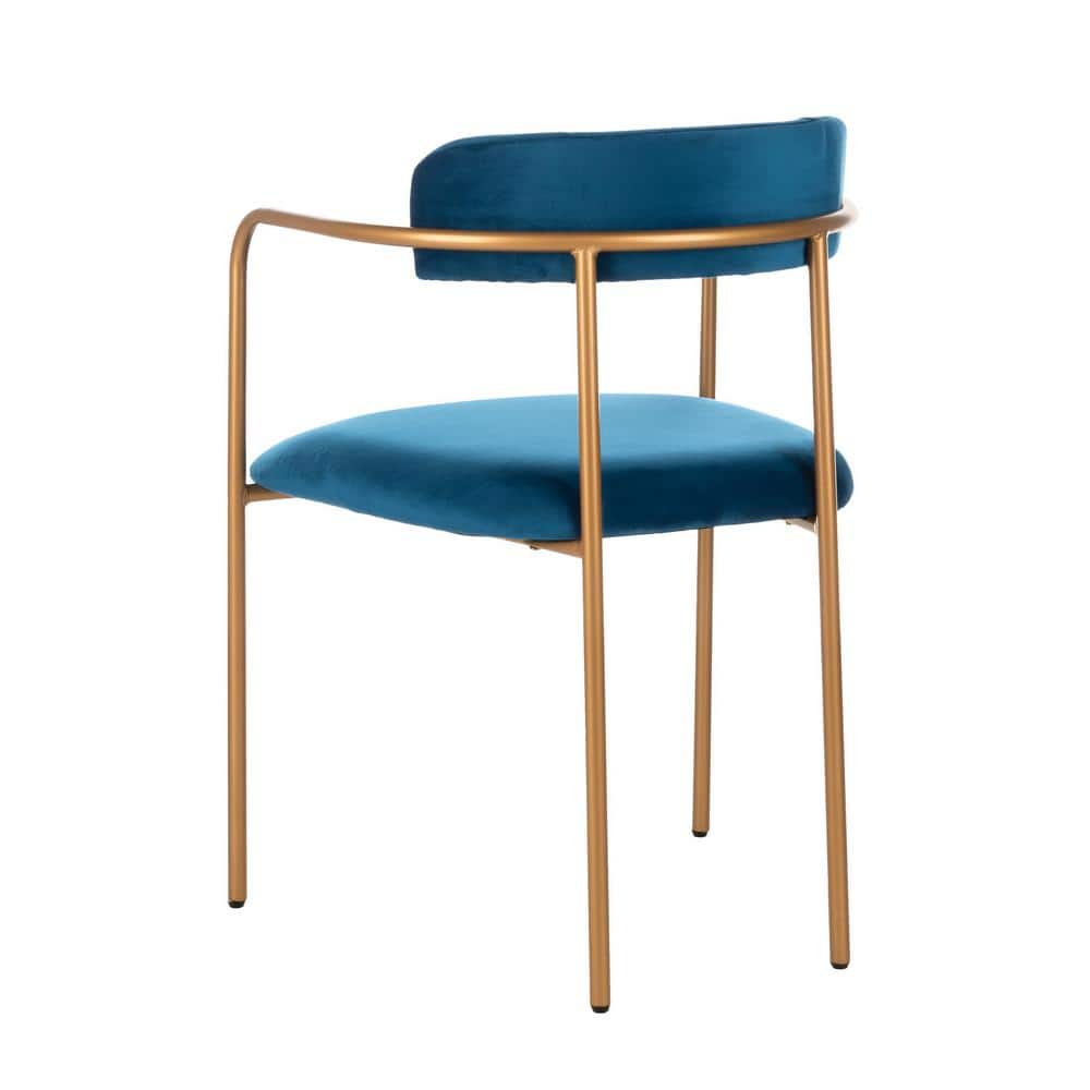 Elegant Navy Velvet and Gold Metal Upholstered Arm Chair