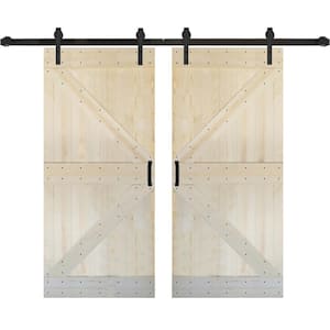 K Series 84 in. x 84 in. Unfinished Solid Wood Double Sliding Barn Door with Hardware Kit