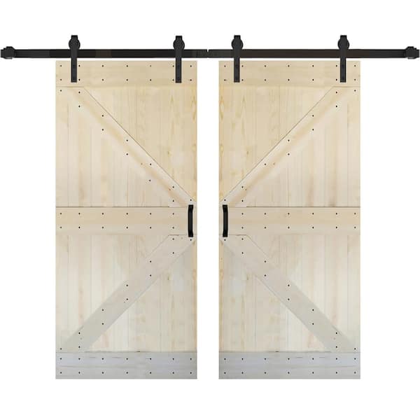 K Series 84 in. x 84 in. Unfinished Solid Wood Double Sliding Barn Door with Hardware Kit