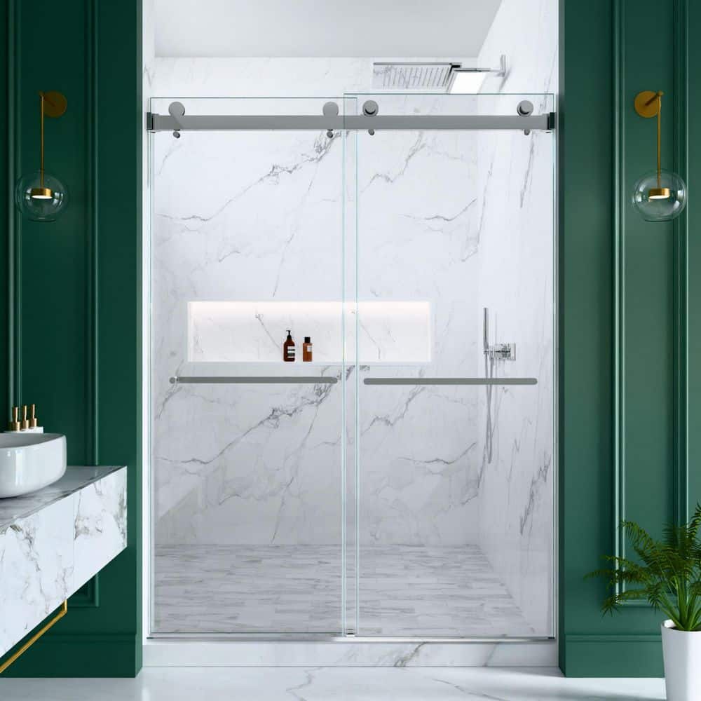 56-60 in. W x 80 in. H Double Sliding Frameless Shower Door in Chrome with 3/8 in. (10mm) SGCC Tempered Glass price history on PriceWatchPro