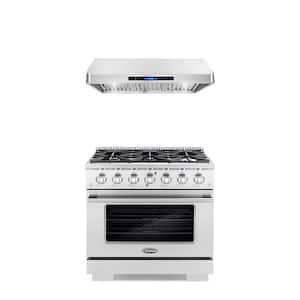 2PC Kitchen Package with 36" Freestanding Gas Range with 6 Burners and 36" Under Cabinet Range Hood in Stainless Steel