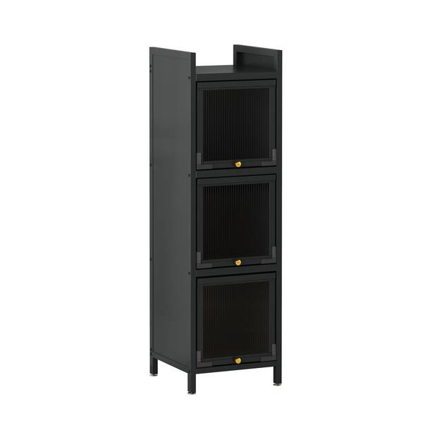 Unbranded 13.78 in. W x 14.17 in. D x 47.24 in. H Black Modern 4-Tier Glass Door Linen Cabinet with Featuring 5-Tier Storage