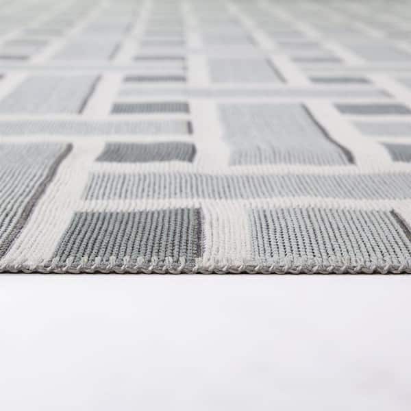 Ayala Blue 7 ft. 10 in. x 10 ft. Modern Geometric Indoor/Outdoor Area Rug