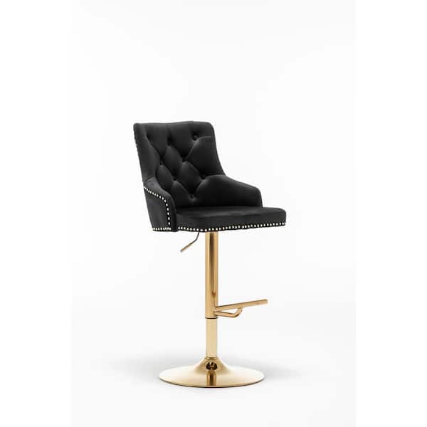Best Master Furniture Beau 24 in. H - 32.5 in. H Black Velvet Bar Stools in Gold (Set of 2)