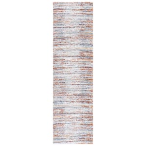 Berber Shag Blue Rust/Ivory 2 ft. x 12 ft. Solid color Striped Runner Rug