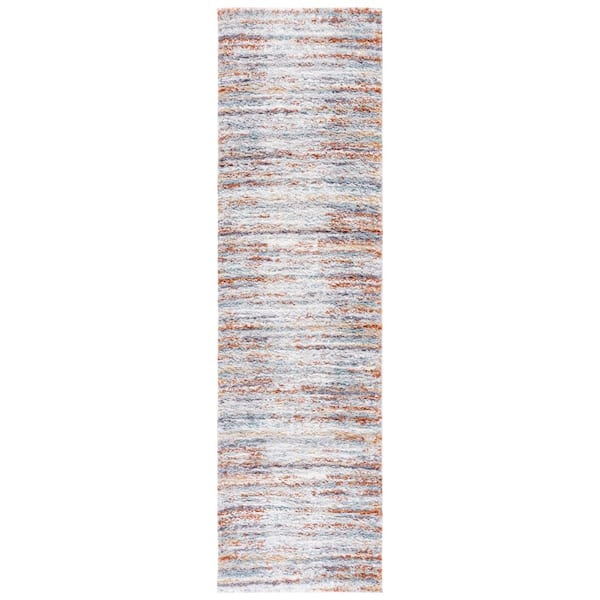 SAFAVIEH Berber Shag Blue Rust/Ivory 2 ft. x 12 ft. Solid color Striped Runner Rug