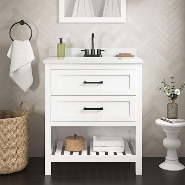 Autumn 30 in. Single Sink White Bath Vanity with White Engineered Stone Top (Assembled)