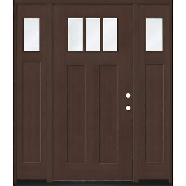 Regency 68 in. x 80 in. 1/4 TopL 3SDL Clear Glass LHIS Hkry Fir Fiberglass Prehung Front Door w/14 in.-1/4Top SLs 4-9/16