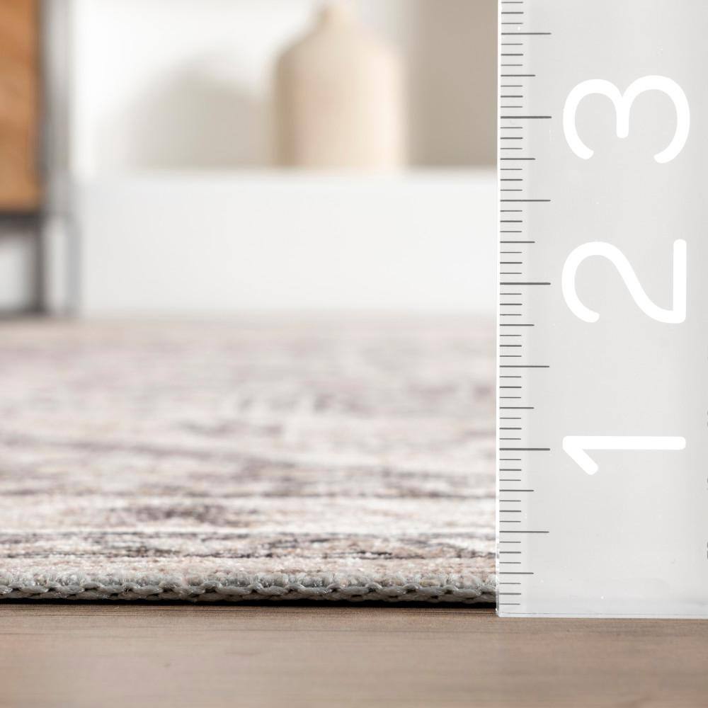 Eira Taupe Medallion Washable Synthetic Area Rug