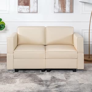 61.02 in. W Beige Faux Leather Loveseat with Storage, 2 Seater Love seats for Small Spaces