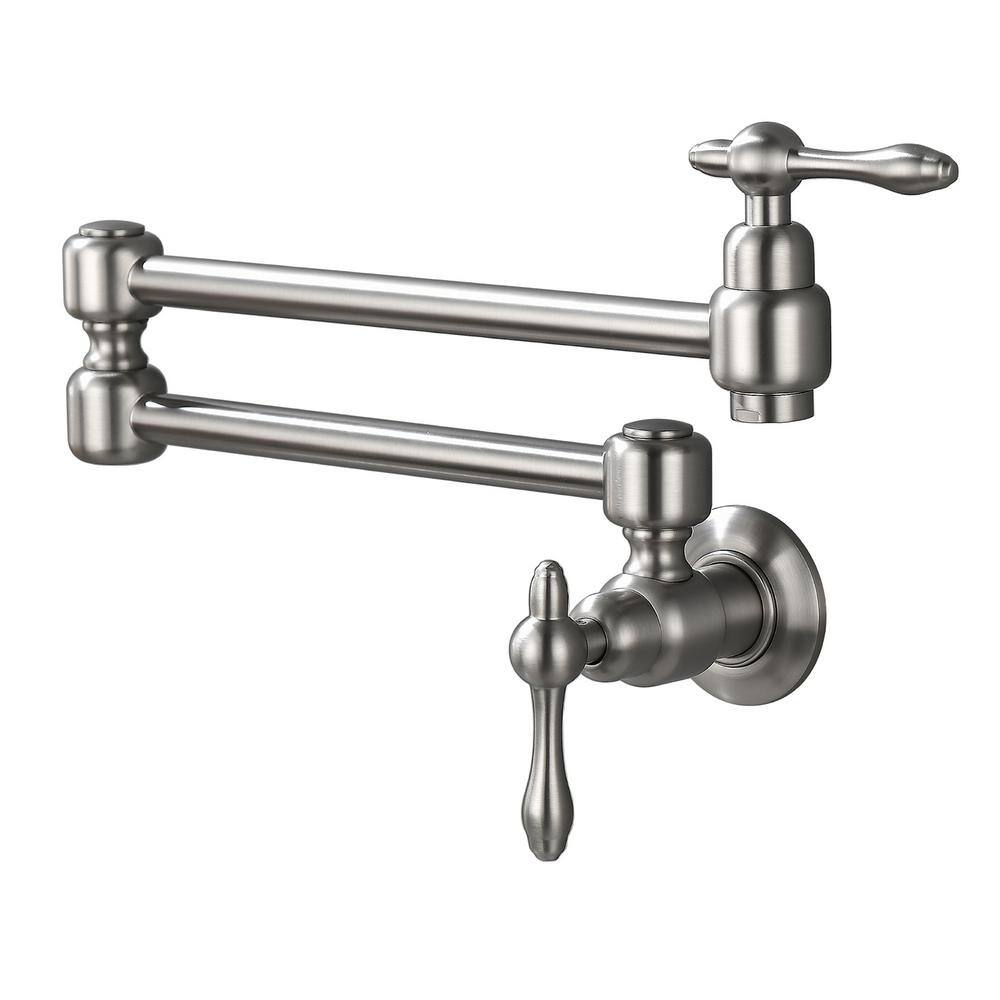 Wall Mount Kitchen Faucet Pot Filler Faucet Double-Handle in Brushed Nickel