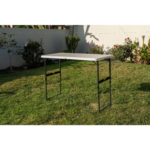 HDX 4 ft. Almond Resin Top Single Hand Adjustable Height Indoor