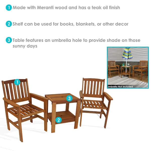 Sunnydaze Decor Meranti Teak Oil 3 Piece Wood Outdoor Patio Conversation Set Frn 909 Sunnydaze Decor Meranti Teak Oil 3, How To Make Outdoor Furniture Oily