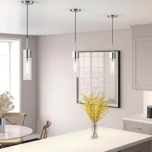 Lance 1-Light Polished Nickel Pendant with Seeded Glass Shade