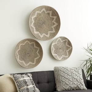 Seagrass Brown Handmade Basket Plate Wall Decor (Set of 3)