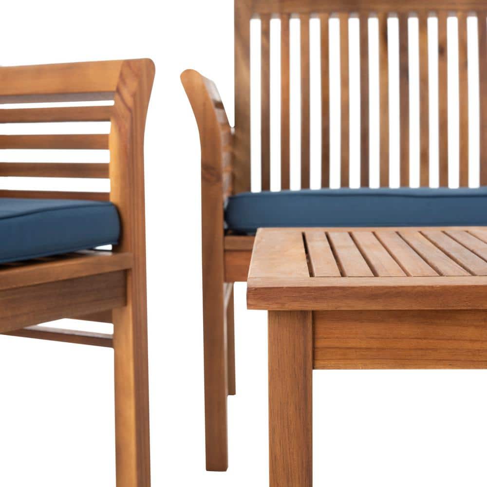 Carson 4-Piece Natural Acacia Outdoor Set with Navy Cushions