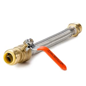 3/4 in. Push-Fit x 1 in. Male NPT 12 in. Braided Stainless Steel Hose Connector with Ball Valve
