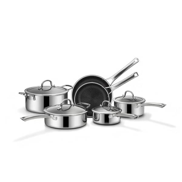 10 Piece Stainless Steel Cookware Sets with Frying Pans, Saucepans, Saute Pan and Stock Pot