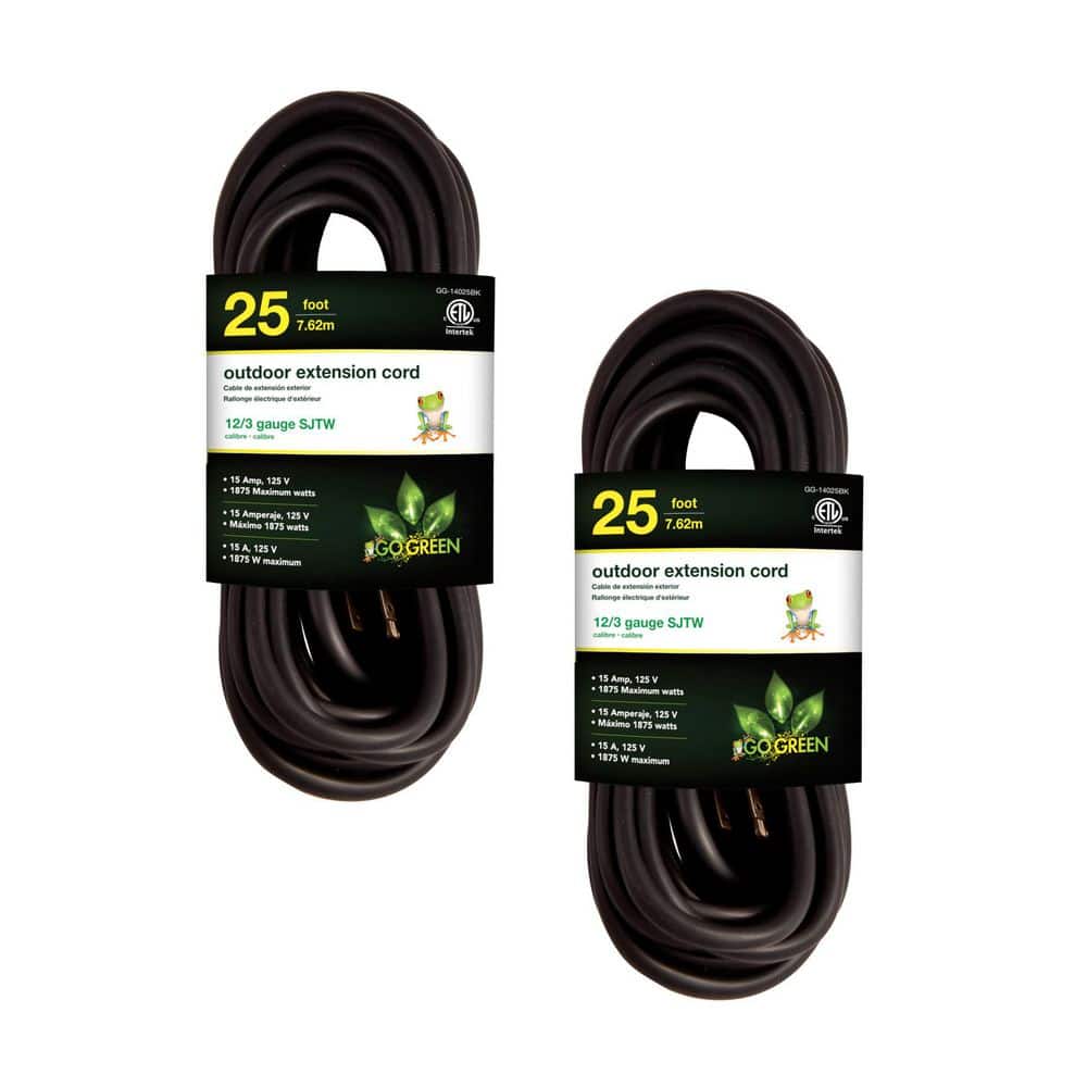 (G-14025BK-2) 25 ft. 12/3 Indoor Heavy Duty Extension Cord, Black, 2 PACK price history on PriceWatchPro