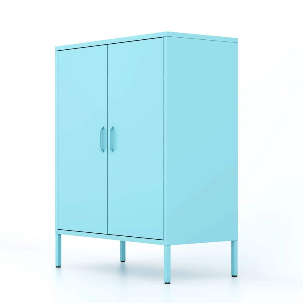 31.5 in. W x 15.75 in. D x 39.96 in. H Bathroom Blue Linen Cabinet