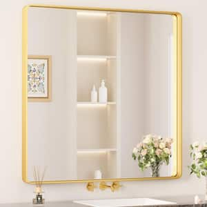 36 in. W x 36 in. H Modern Rectangular Aluminum Framed Wall Bathroom Vantiry Mirror in Brush Gold