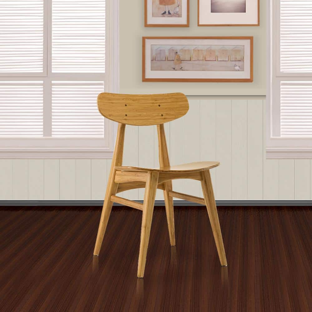 Low Brown Leather Upholstered Wood Side Chair