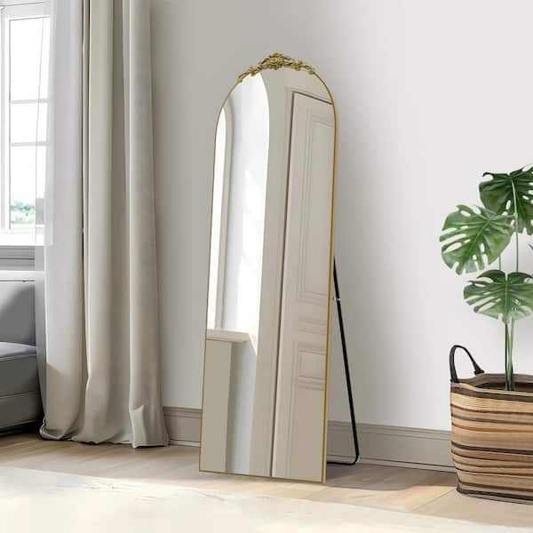 Lirago 23 in. W x 67 in. H Wood Frame Arched Floor Mirror, Bedroom Living Room Wall Mirror in Gold