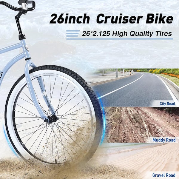 26 in. Blue Beach Cruiser Bike, Single Speed Drivetrain