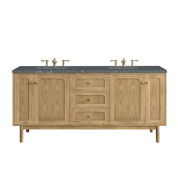 James Martin Vanities Laurent 72 in. W x 23.5 in. D x 34.2 in. H Double Vanity in Light Natural Oak with Parisien Bleu Quartz Top