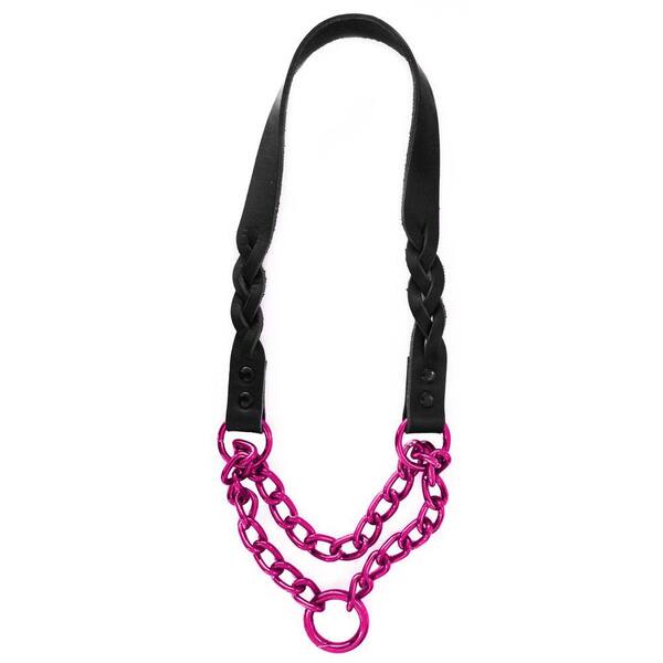 Platinum Pets 21 in. Braided Black Leather Martingale in Raspberry