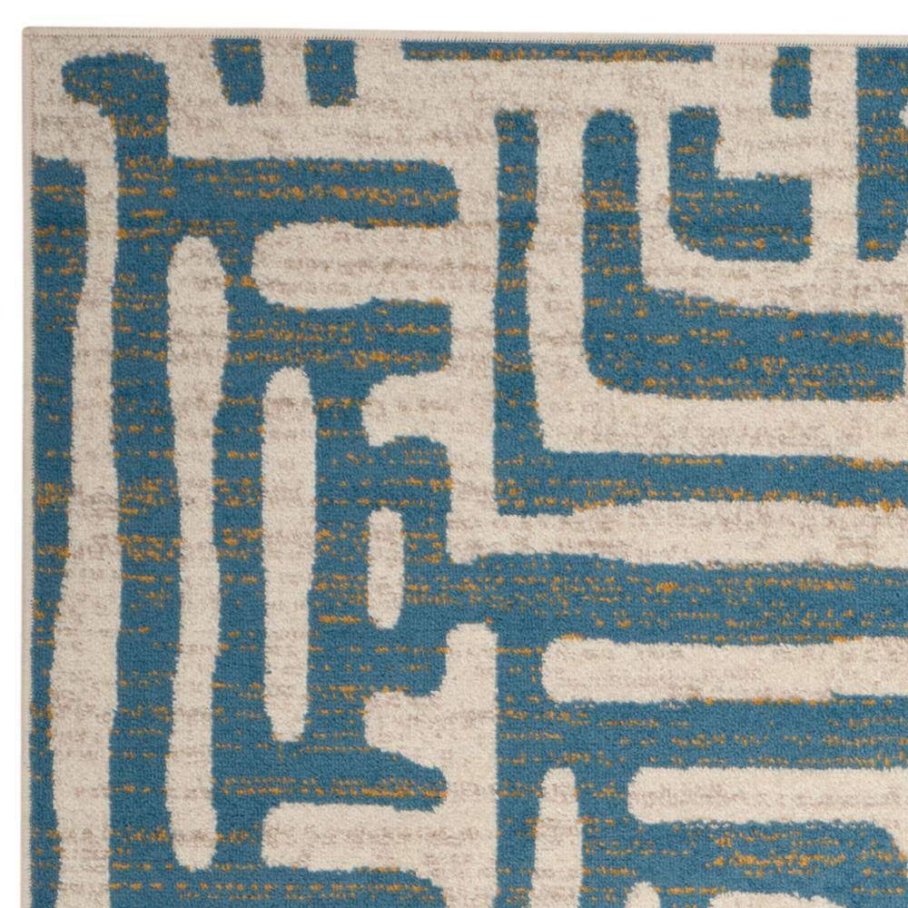 Off-White Geometric Synthetic Stain-Resistant Area Rug 79" x 6"