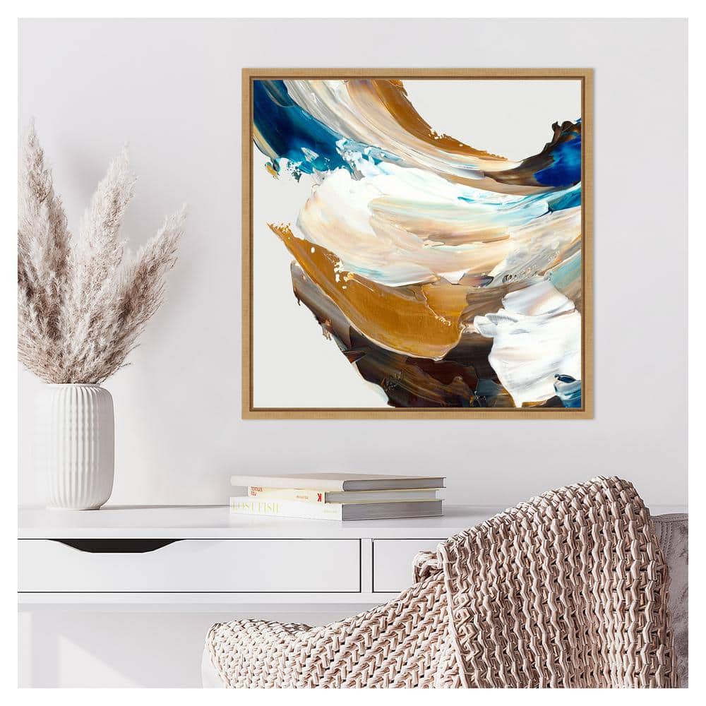 Crashing Blue Abstract Canvas Print with Sylvie Maple Frame