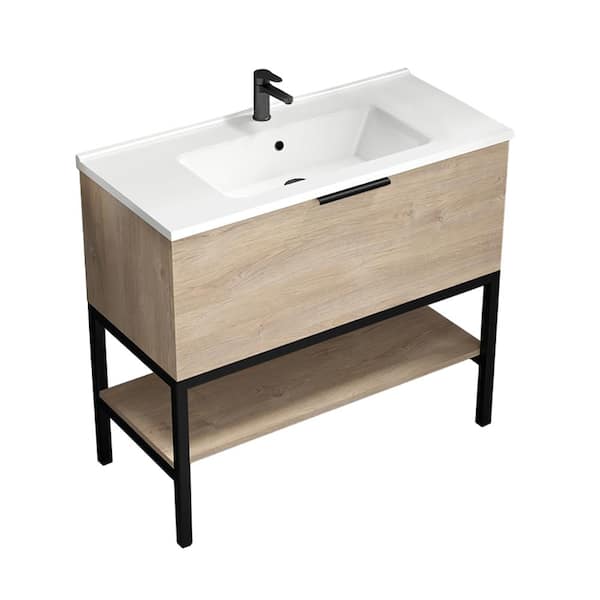 Bodrum 39.37 in. W x 39.37 in. D x 35.04 in. H FreeStanding Bath Vanity in Brown Oak with Vanity Top Basin in White