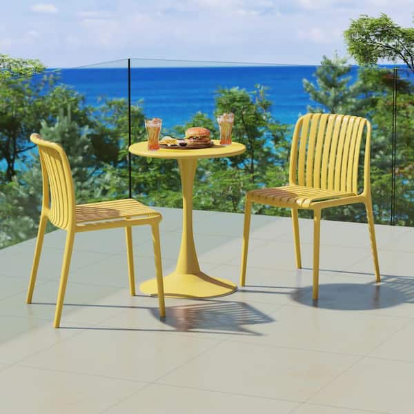 Frond and Form Outdoor Patio Stacking Poly Plastic Slatted Dining Side Chair (Set of 2), Yellow