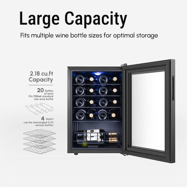 20-Bottle Freestanding Compressor Wine Cooler Refrigerator Fridge Cellar Cooling Unit in Stainless Steel Frost Free